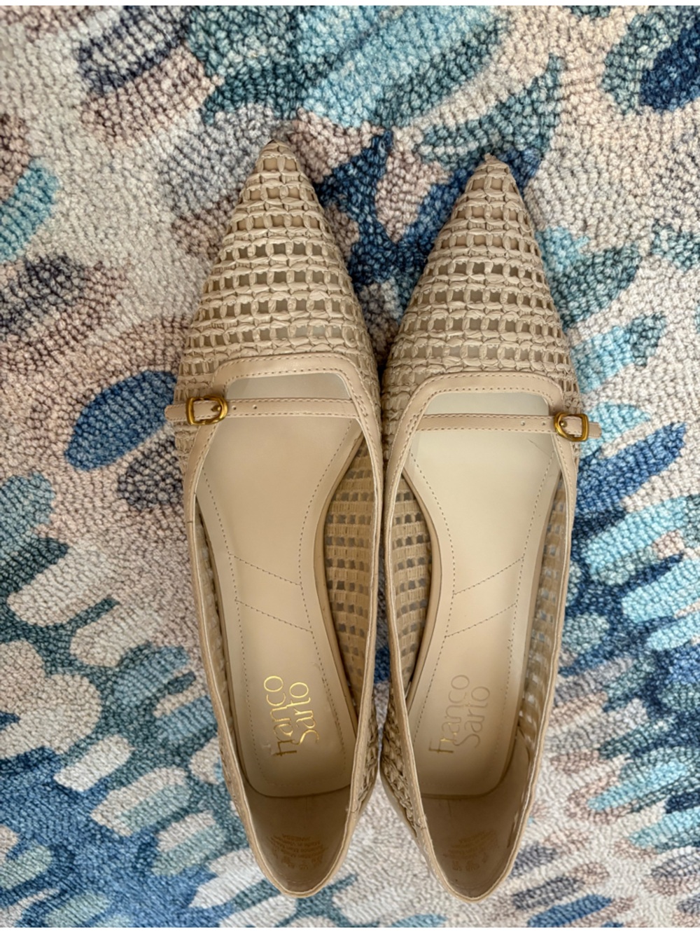 Women’s Franco Sarto Woven Pointed-Toe Kitten Heals Light Beige, Size 8.5, $44